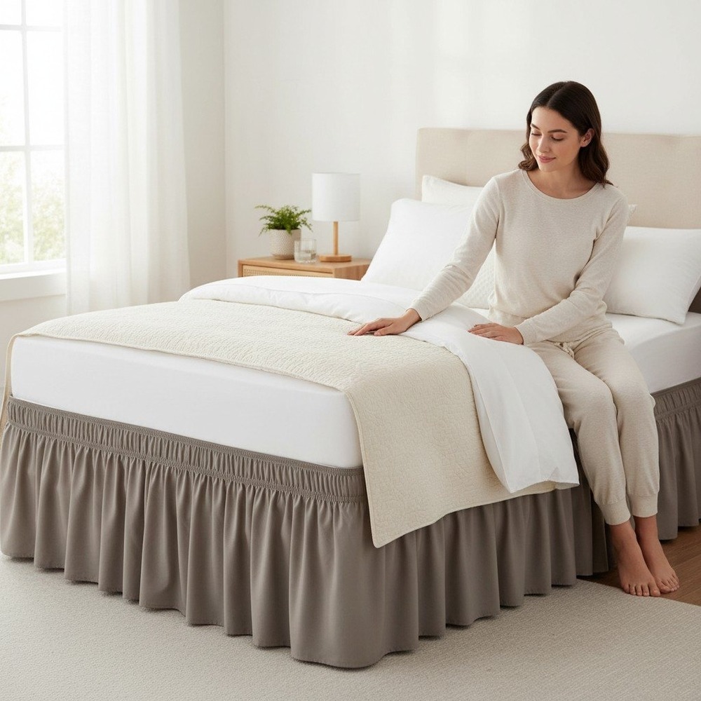Biscayne Bay Bed Skirt Twin Twin XL Taupe Brand New 25 Inch Drop Elastic Wrap
